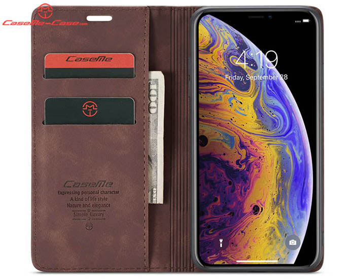 CaseMe iPhone XS Max Retro Wallet Kickstand Magnetic Flip Leather Case