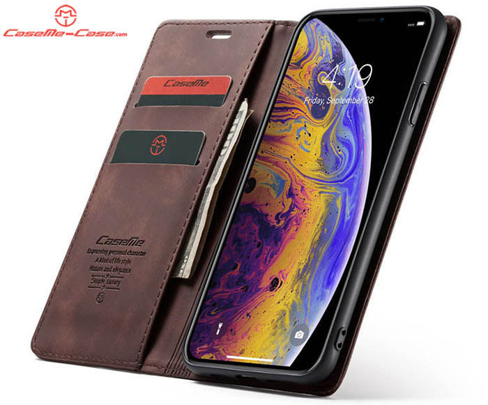 CaseMe iPhone XS Max Retro Wallet Kickstand Magnetic Flip Leather Case