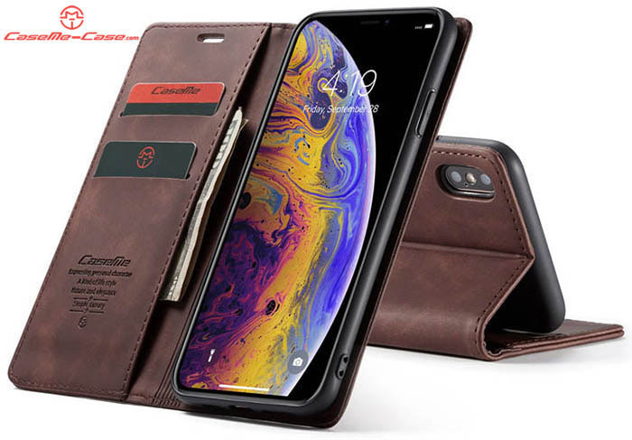 CaseMe iPhone XS/X Retro Wallet Kickstand Magnetic Flip Leather Case