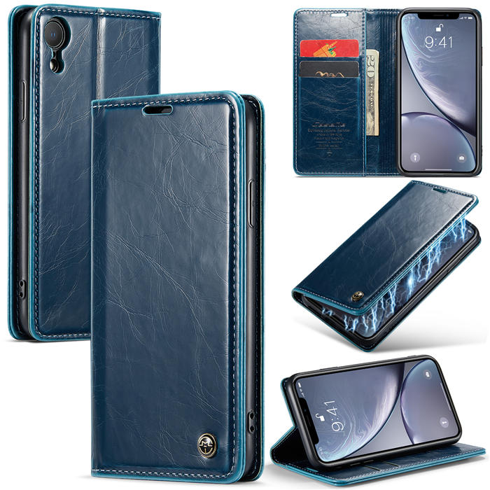 CaseMe iPhone XR Wallet Kickstand Magnetic Case Blue