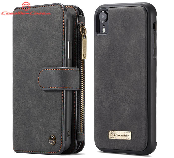 CaseMe iPhone XR Zipper Wallet Magnetic Detachable 2 in 1 Folio Flip Case