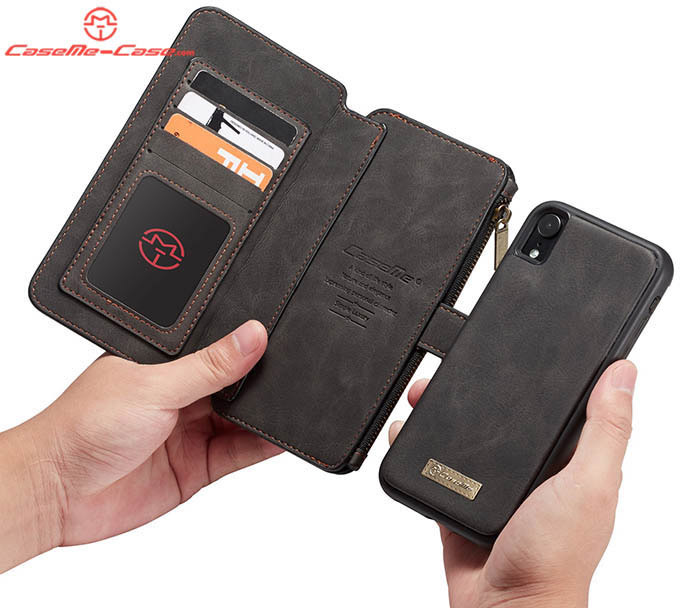 CaseMe iPhone XR Zipper Wallet Magnetic Detachable 2 in 1 Folio Flip Case