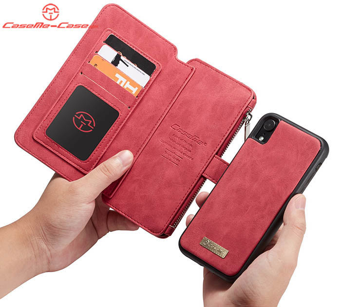 CaseMe iPhone XR Zipper Wallet Magnetic Detachable 2 in 1 Folio Flip Case