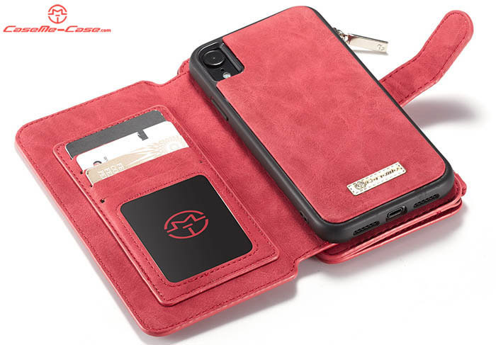 CaseMe iPhone XR Zipper Wallet Magnetic Detachable 2 in 1 Folio Flip Case