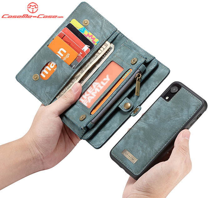 CaseMe iPhone XR Zipper Wallet Magnetic Detachable 2 in 1 Folio Case