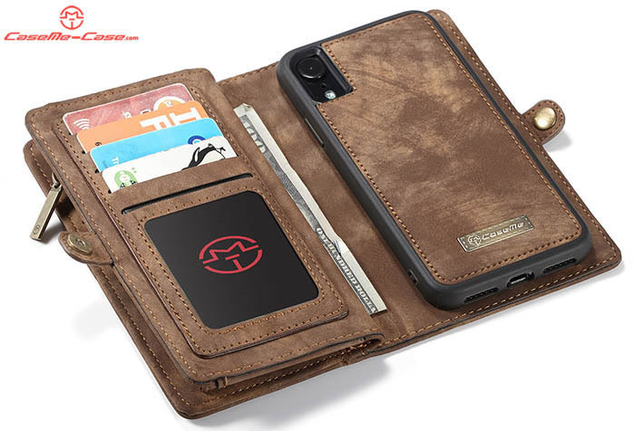 CaseMe iPhone XR Zipper Wallet Magnetic Detachable 2 in 1 Folio Case