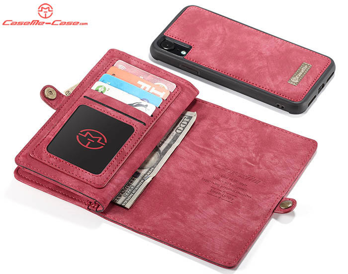 CaseMe iPhone XR Zipper Wallet Magnetic Detachable 2 in 1 Folio Case