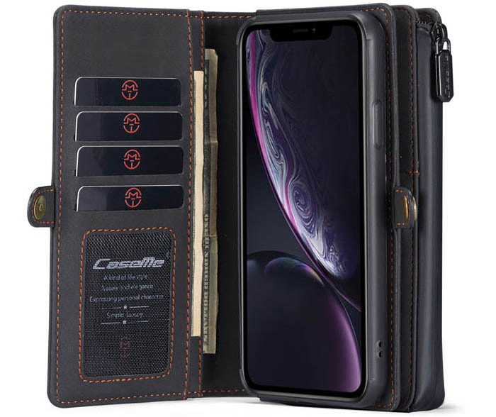 CaseMe iPhone XR Vintage Multi-Functional Zipper Wallet Magnetic Detachable 2 in 1 Folio Case