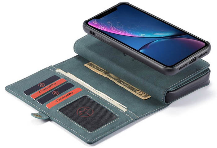 CaseMe iPhone XR Vintage Multi-Functional Zipper Wallet Magnetic Detachable 2 in 1 Folio Case