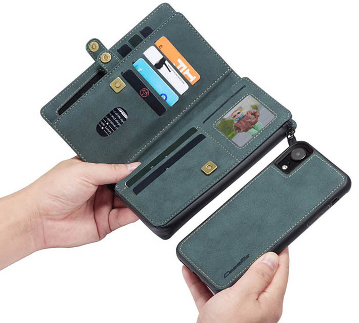 CaseMe iPhone XR Vintage Multi-Functional Zipper Wallet Magnetic Detachable 2 in 1 Folio Case