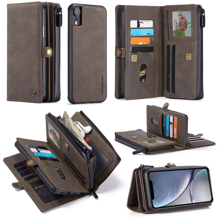 CaseMe iPhone XR Multi-Functional Zipper Wallet Case Coffee