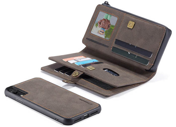 CaseMe iPhone XR Vintage Multi-Functional Zipper Wallet Magnetic Detachable 2 in 1 Folio Case