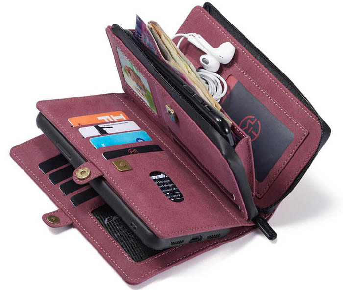 CaseMe iPhone XR Vintage Multi-Functional Zipper Wallet Magnetic Detachable 2 in 1 Folio Case