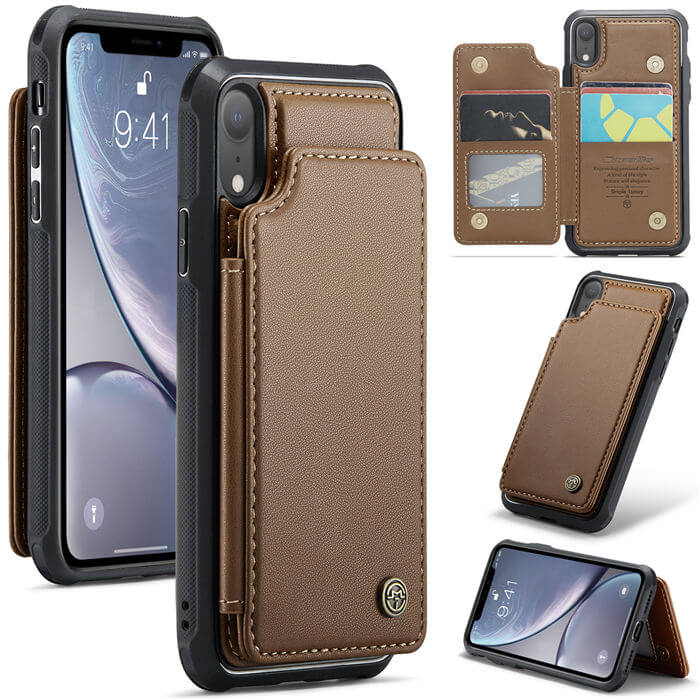 CaseMe iPhone XR RFID Blocking Card Holder Case Brown