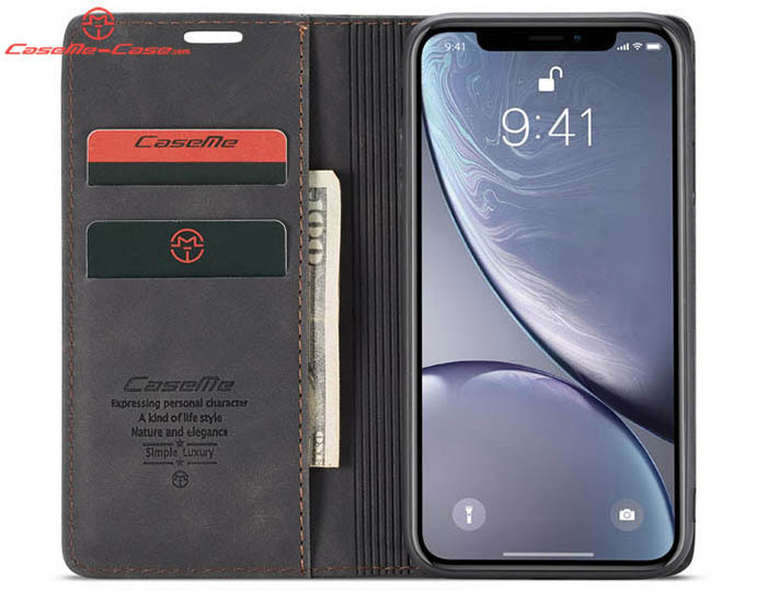 CaseMe iPhone XR Retro Wallet Kickstand Magnetic Flip Leather Case