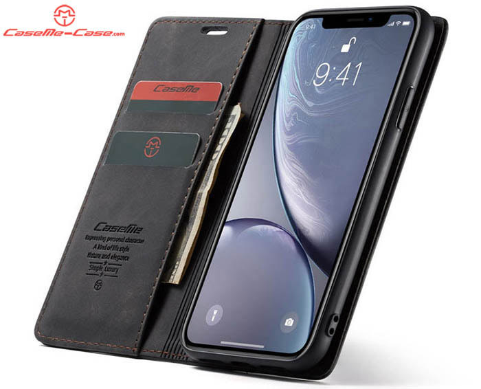 CaseMe iPhone XR Retro Wallet Kickstand Magnetic Flip Leather Case