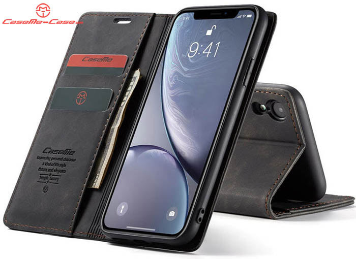 CaseMe iPhone XR Retro Wallet Kickstand Magnetic Flip Leather Case