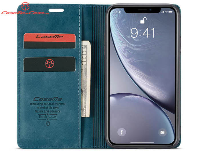 CaseMe iPhone XR Retro Wallet Kickstand Magnetic Flip Leather Case