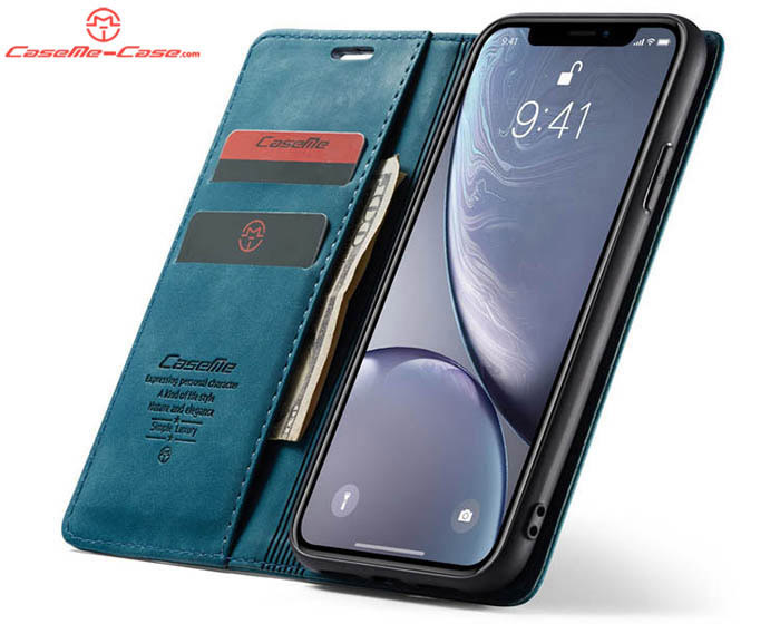 CaseMe iPhone XR Retro Wallet Kickstand Magnetic Flip Leather Case