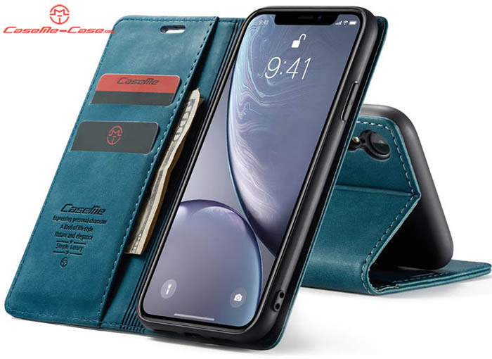 CaseMe iPhone XR Retro Wallet Kickstand Magnetic Flip Leather Case