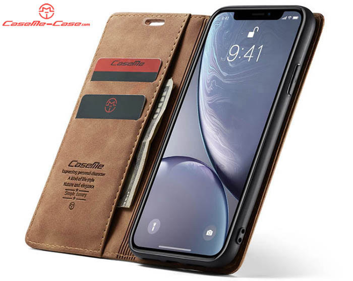 CaseMe iPhone XS Max Retro Wallet Kickstand Magnetic Flip Leather Case