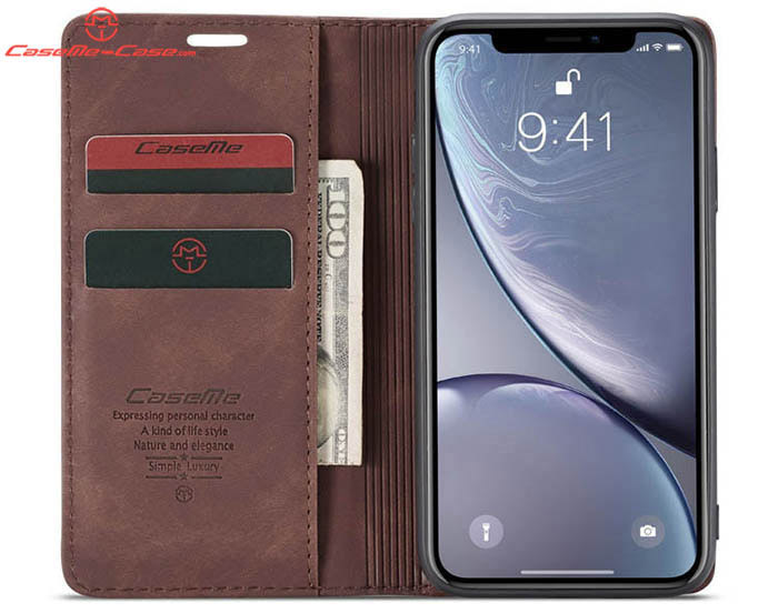 CaseMe iPhone XR Retro Wallet Kickstand Magnetic Flip Leather Case