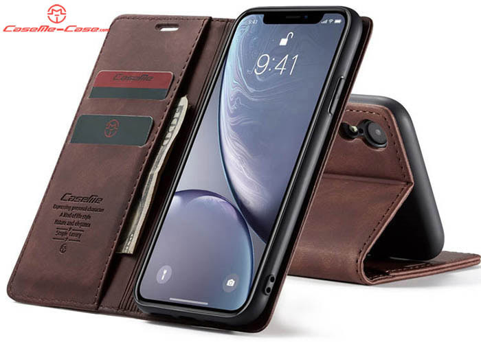 CaseMe iPhone XR Retro Wallet Kickstand Magnetic Flip Leather Case