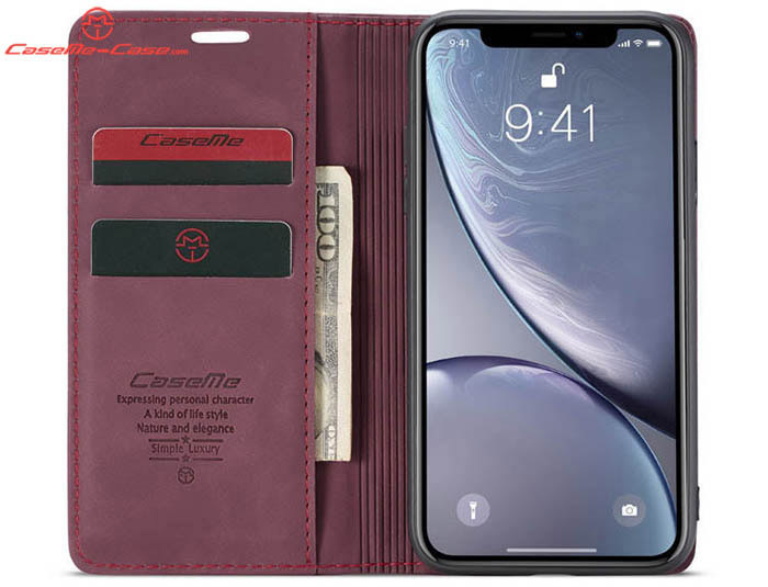 CaseMe iPhone XR Retro Wallet Kickstand Magnetic Flip Leather Case