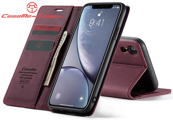 CaseMe iPhone XR Retro Wallet Kickstand Magnetic Flip Leather Case