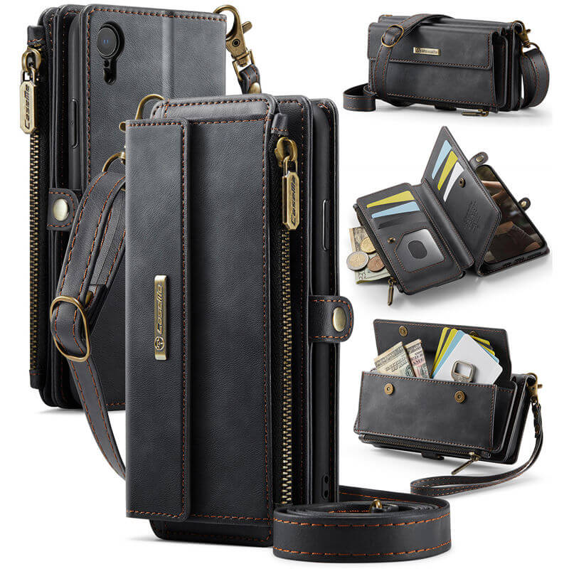 CaseMe iPhone XR Wallet Case – RFID Blocking Crossbody Bag with 9 Card Slots & Wireless Charging Black