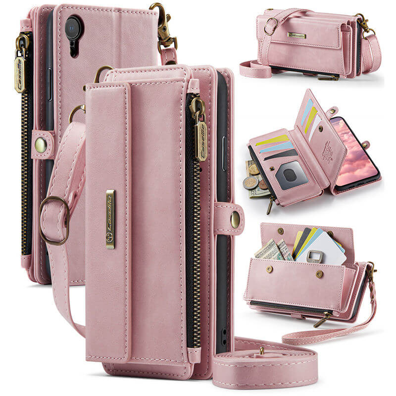 CaseMe iPhone XR Wallet Case – RFID Blocking Crossbody Bag with 9 Card Slots & Wireless Charging Pink