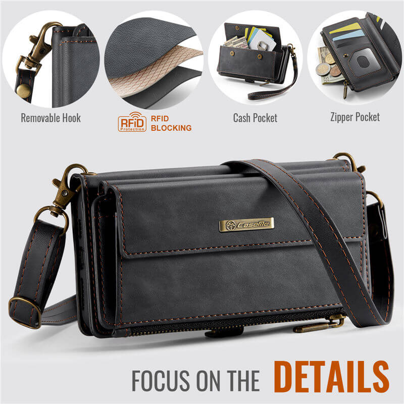 CaseMe iPhone XR Wallet Case – RFID Blocking, 9 Card Slots, Crossbody Strap & Wireless Charging