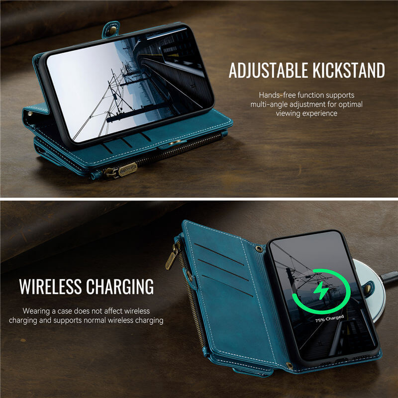 CaseMe iPhone XR Wallet Case – RFID Blocking, 9 Card Slots, Crossbody Strap & Wireless Charging