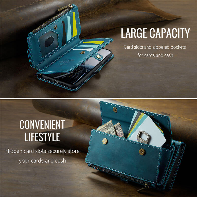 CaseMe iPhone XR Wallet Case – RFID Blocking, 9 Card Slots, Crossbody Strap & Wireless Charging