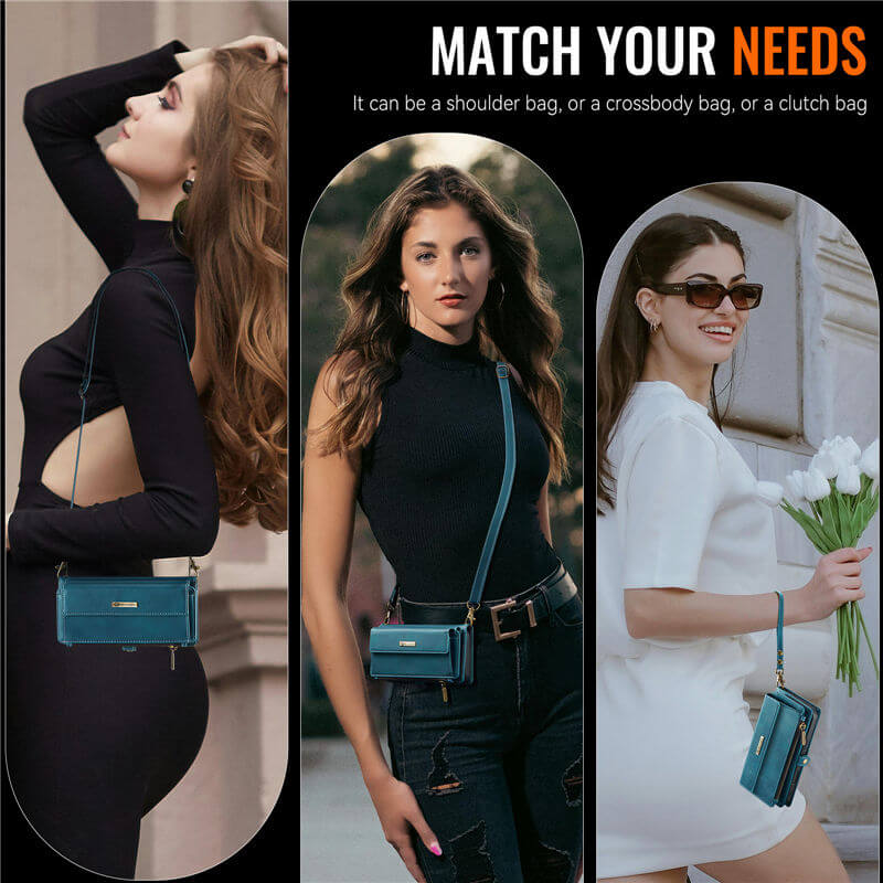 CaseMe iPhone XR Wallet Case – RFID Blocking, 9 Card Slots, Crossbody Strap & Wireless Charging
