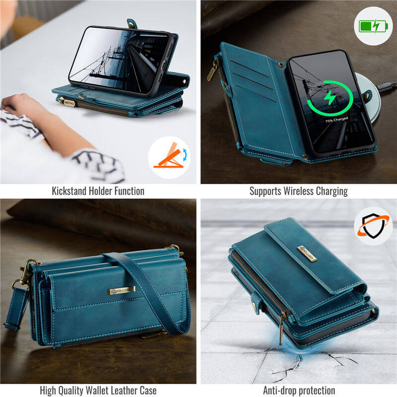CaseMe iPhone XR Wallet Case – RFID Blocking, 9 Card Slots, Crossbody Strap & Wireless Charging