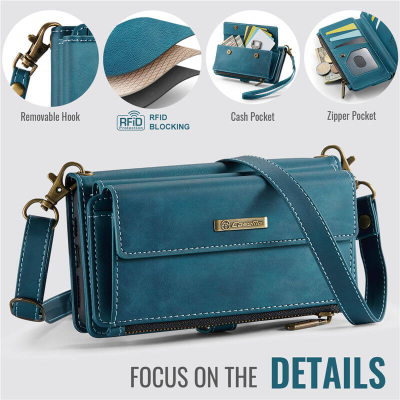 CaseMe iPhone XR Wallet Case – RFID Blocking, 9 Card Slots, Crossbody Strap & Wireless Charging