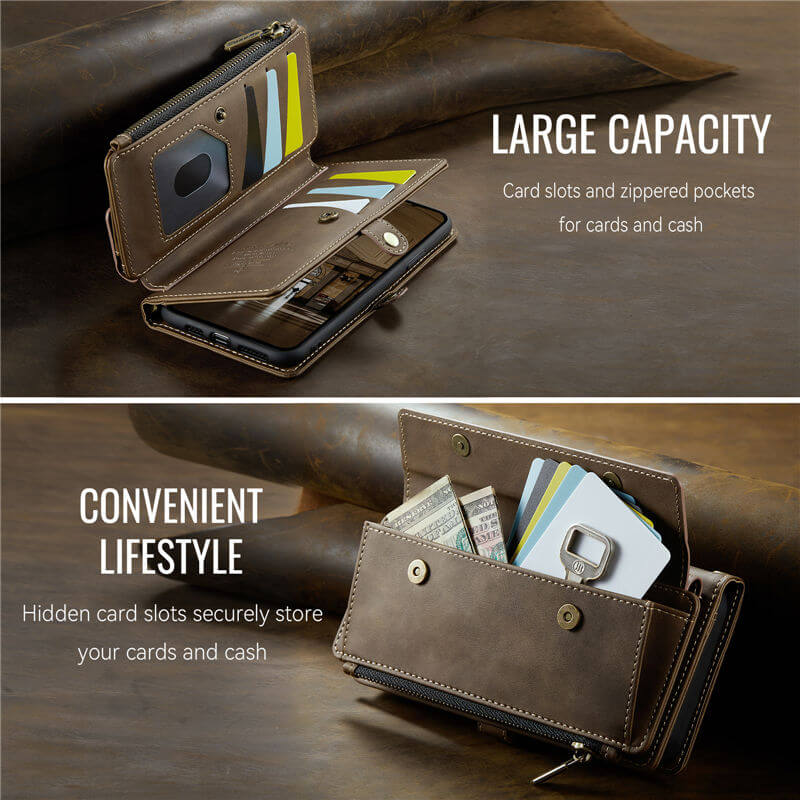 CaseMe iPhone XR Wallet Case – RFID Blocking, 9 Card Slots, Crossbody Strap & Wireless Charging