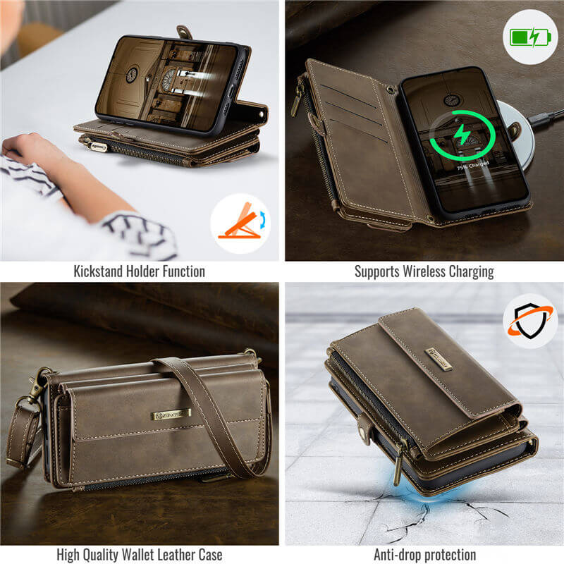 CaseMe iPhone XR Wallet Case – RFID Blocking, 9 Card Slots, Crossbody Strap & Wireless Charging