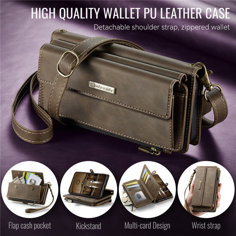 CaseMe iPhone XR Wallet Case – RFID Blocking, 9 Card Slots, Crossbody Strap & Wireless Charging