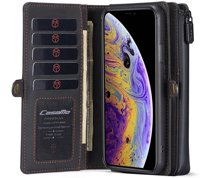 CaseMe iPhone XS Max Vintage Multi-Functional Zipper Wallet Magnetic Detachable 2 in 1 Folio Case