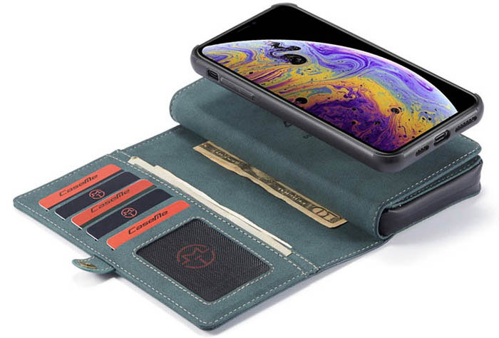 CaseMe iPhone XS Max Vintage Multi-Functional Zipper Wallet Magnetic Detachable 2 in 1 Folio Case