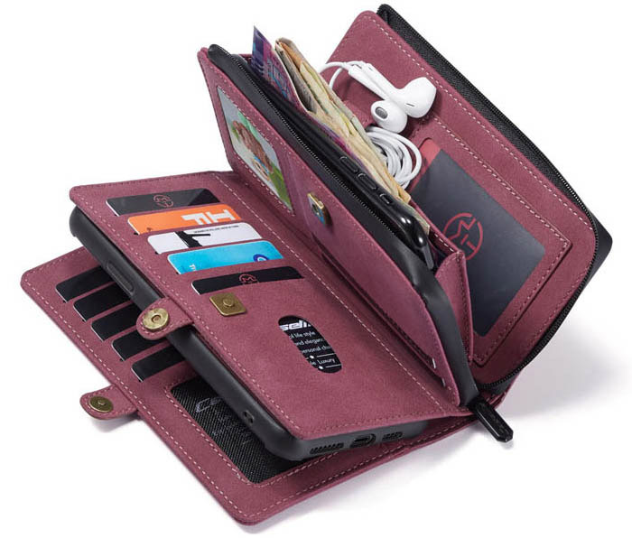 CaseMe iPhone XS Max Vintage Multi-Functional Zipper Wallet Magnetic Detachable 2 in 1 Folio Case