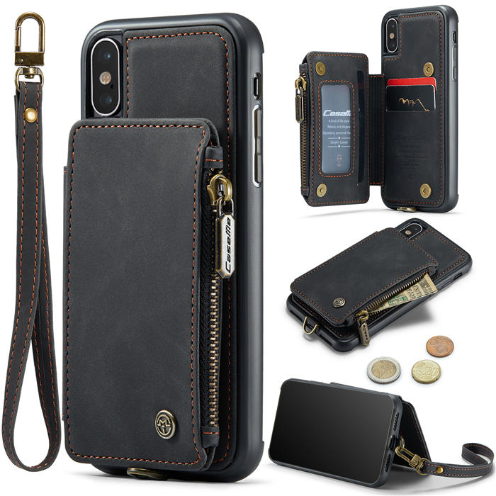 CaseMe iPhone XS Max Wallet RFID Blocking Case with Wrist Strap Black