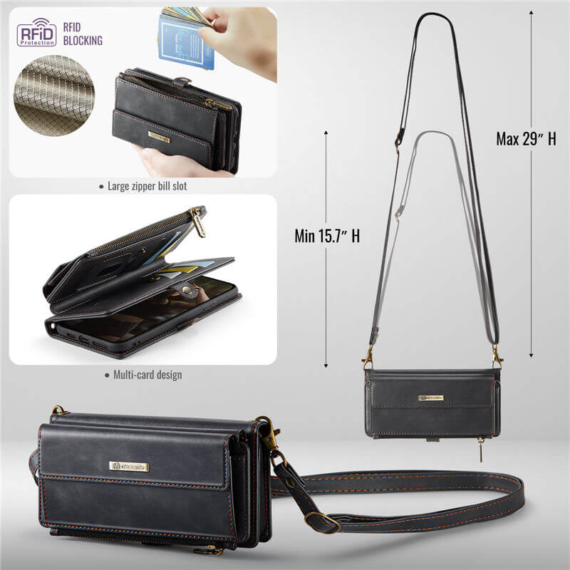 CaseMe iPhone XS Max Wallet Case – RFID Blocking, 9 Card Slots, Crossbody Strap & Wireless Charging
