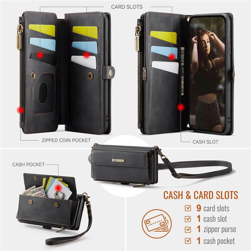 CaseMe iPhone XS Max Wallet Case – RFID Blocking, 9 Card Slots, Crossbody Strap & Wireless Charging
