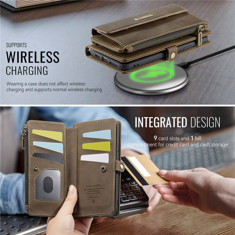CaseMe iPhone X/XS Wallet Case – RFID Blocking, 9 Card Slots, Crossbody Strap & Wireless Charging