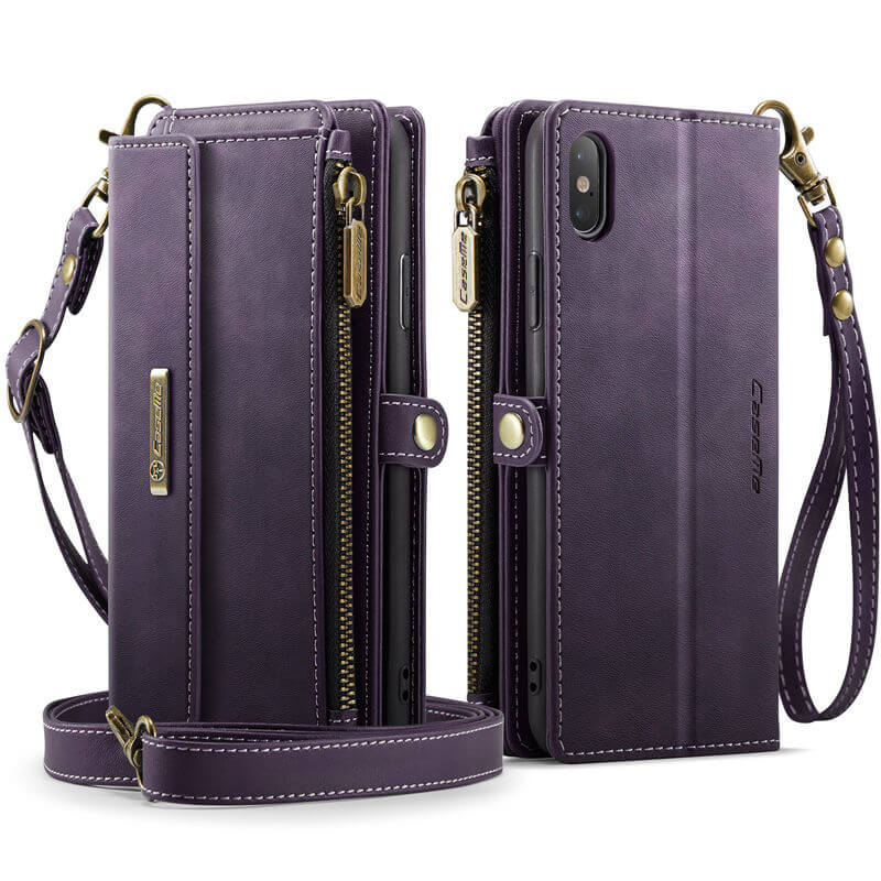 CaseMe iPhone X/XS Wallet Case – RFID Blocking, 9 Card Slots, Crossbody Strap & Wireless Charging