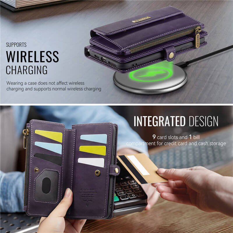 CaseMe iPhone X/XS Wallet Case – RFID Blocking, 9 Card Slots, Crossbody Strap & Wireless Charging