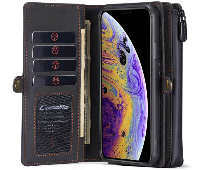 CaseMe iPhone XS Vintage Multi-Functional Zipper Wallet Magnetic Detachable 2 in 1 Folio Case